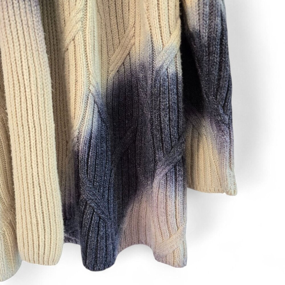 J.Jill Pure Jill Women's Cable Knit Cardigan Open Front Blue Ivory Tie-dye Large - Picture 10 of 16